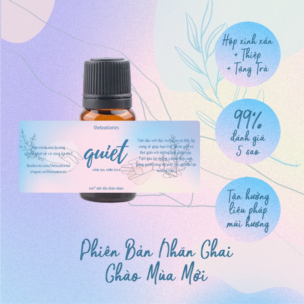 Tinh dầu thư giãn Quiet 10ml - Mix giữa trà trắng và sen trắng kèm thiệp xinh xắn - The Tea Stories