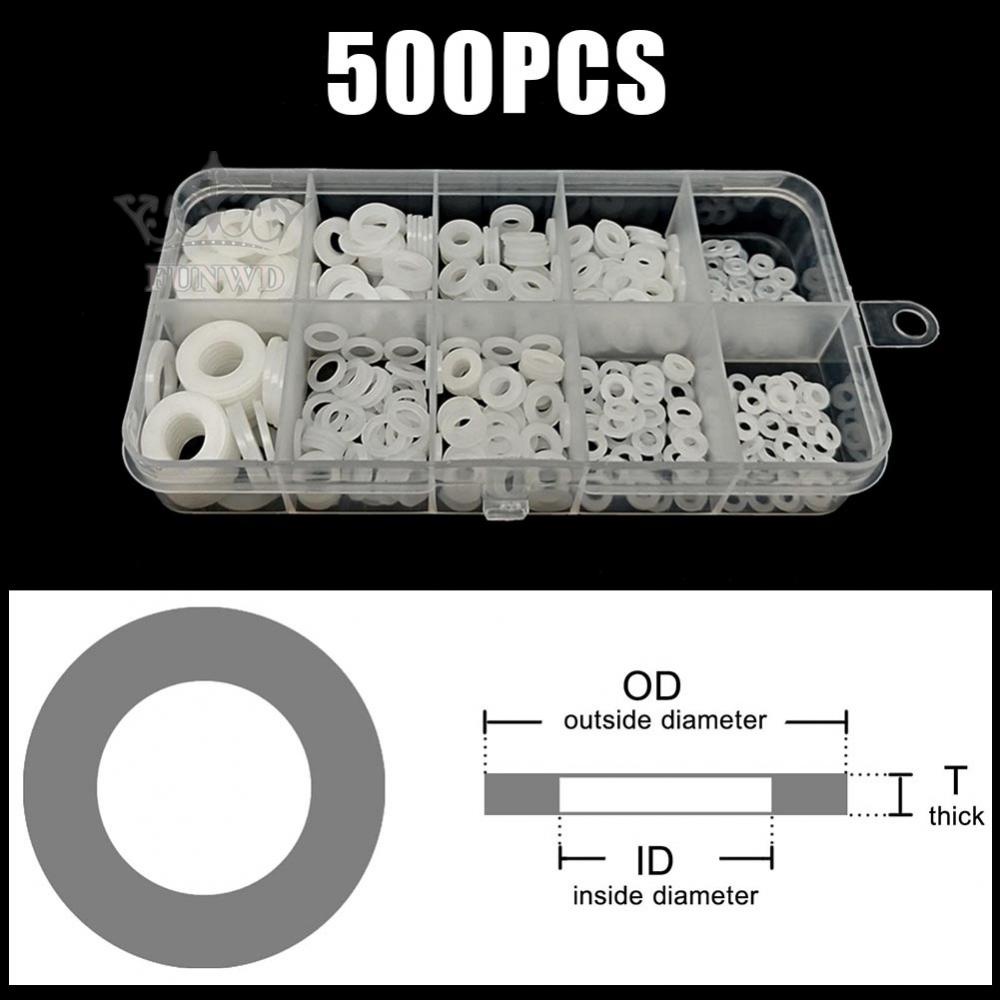 【FUNWD】500PCS Nylon Flat Washer Assortment Kit M2 M2.5 M3 M4 M5 M6 M8 Screw/Bolt