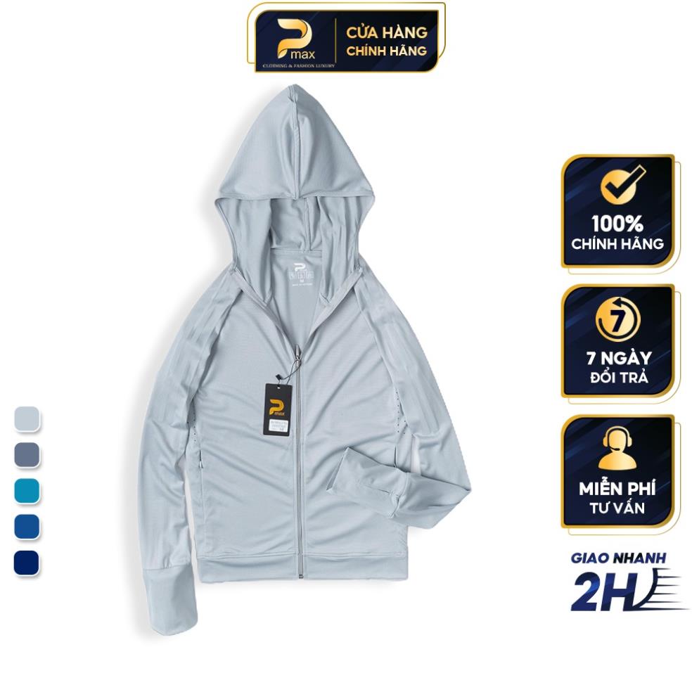 Áo chống nắng nam nữ 1 lớp PMAX cản tia UV, bụi mịn vải kim cương thơm phối lỗ thoáng khí màu xám nhạt 🎁