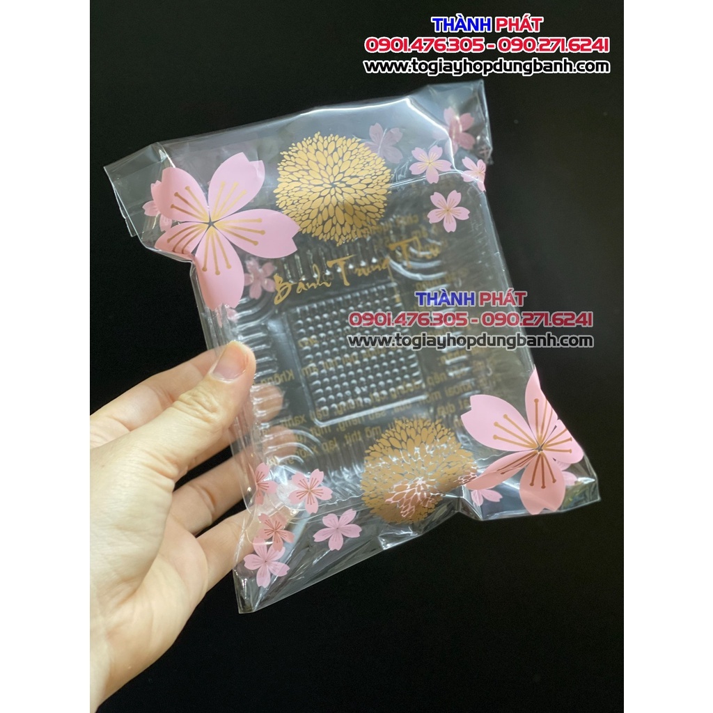 100 Khay kèm túi dán miệng hoa đào đựng bánh trung thu 250g-300g