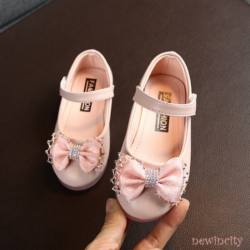 Giày búp bê da PU đính nơ dễ thương cho bé gái