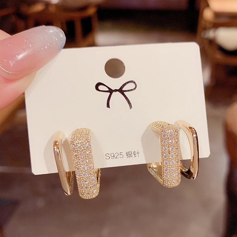 Đôi bông tai bạc 925 đính đá giả hai lớp thời trang sang trọng cho nữ