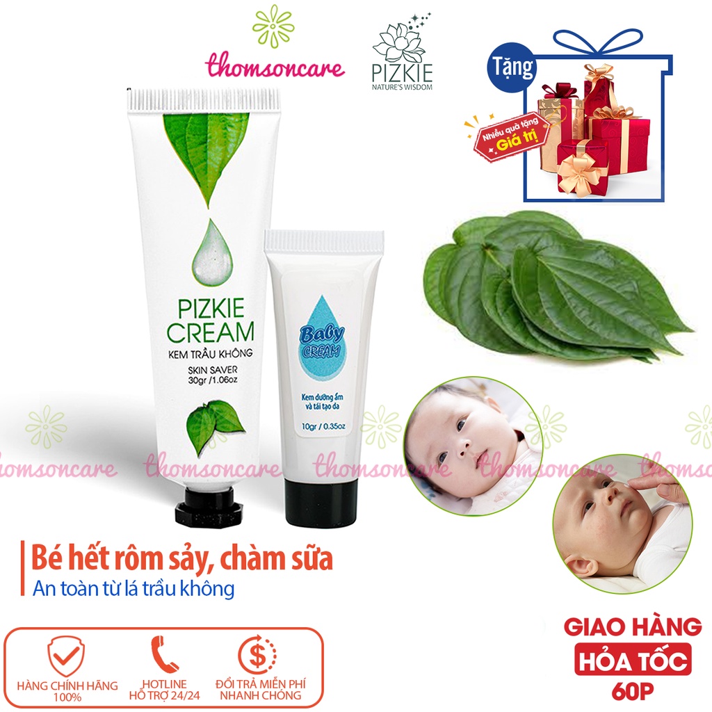 Kem trầu không Pizkie, giảm hăm, rôm sảy, ngứa da, chăm sóc da cho bé  và cả nhà - Mẫu mới tuýp 30g