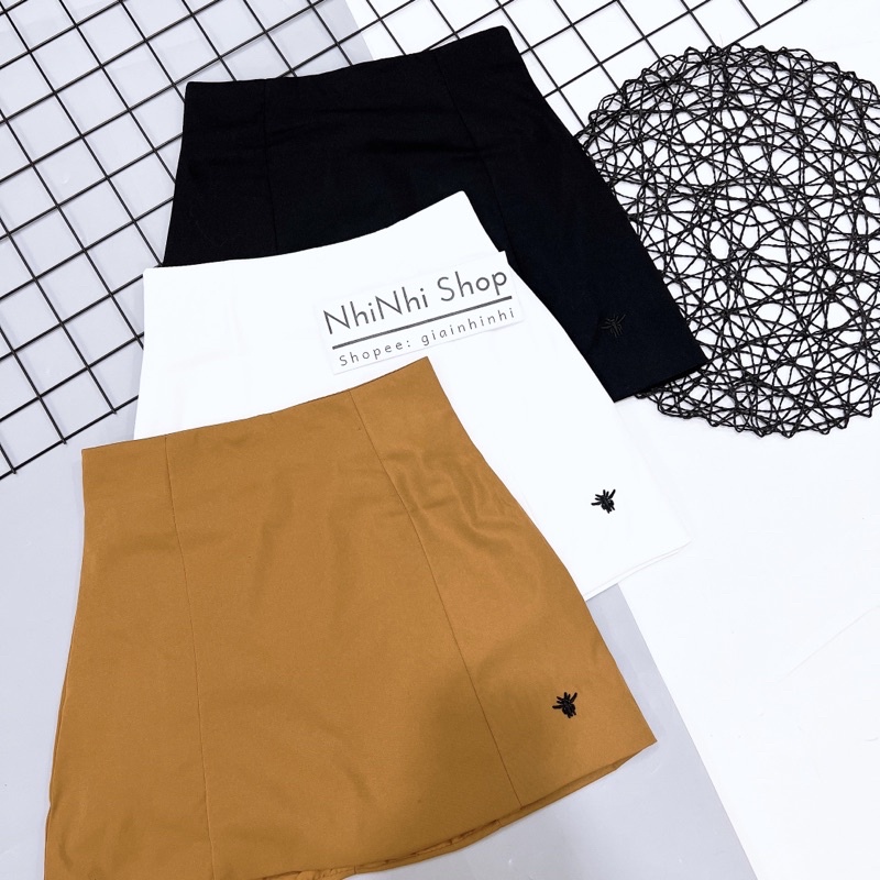 Xả hàng - Chân váy Kaki thêu ong dáng A, Chân váy cạp cao có lót quần CV99 - NhiNhi Shop