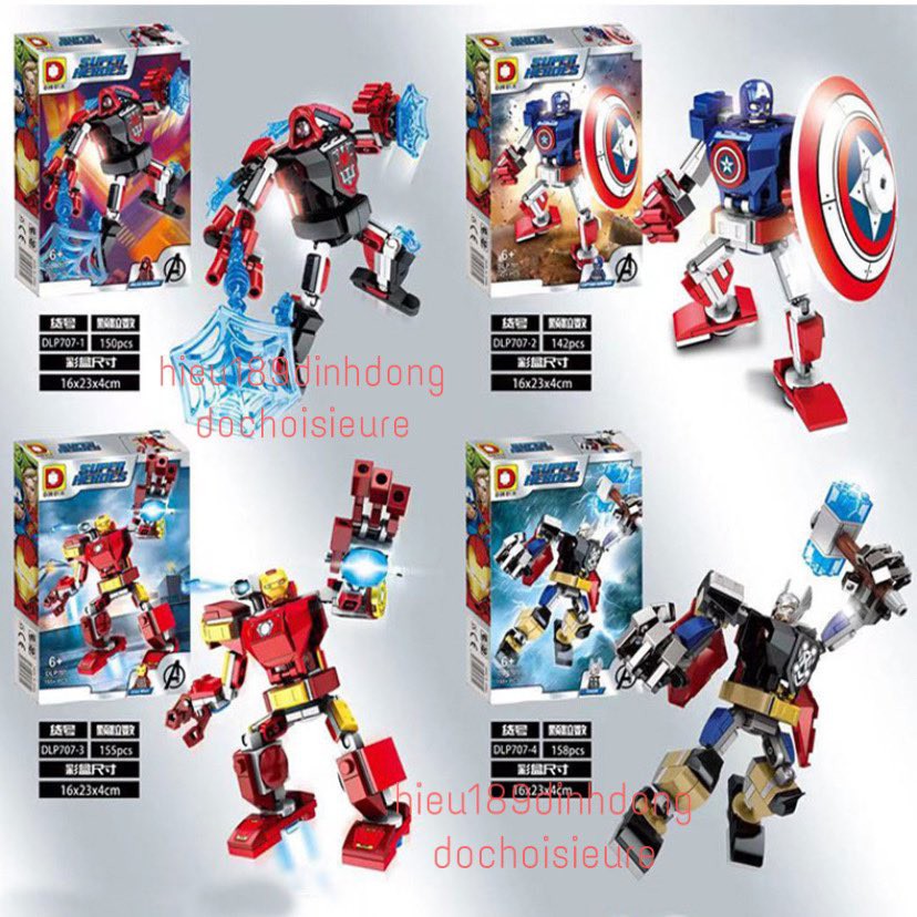 Lắp ráp xếp hình non Lego siêu anh hùng 76168 76169 76171 707 : Robot captain người sắt thor