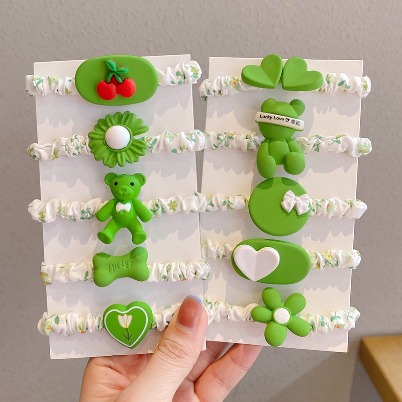 Set 5 Dây Buộc Tóc Nylon Màu Xanh Lá Dễ Thương