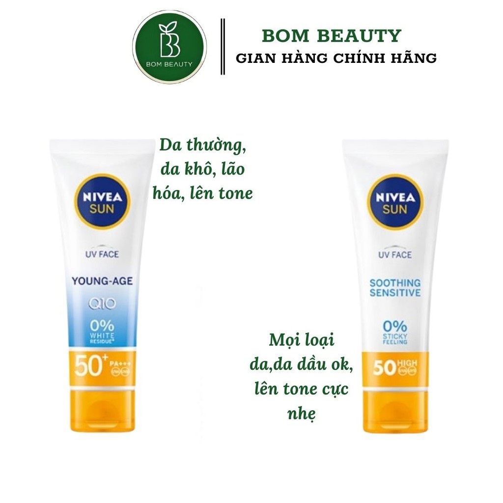 [Mã SKAMPUSH11 giảm 10% đơn 200k] Kem chống nắng Nivea : Soothing Sensitive, Young age, Shin control SPF 50