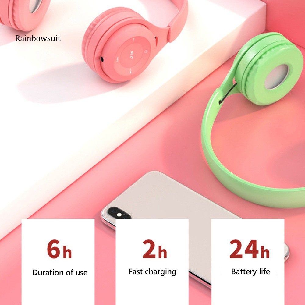 Tai nghe chụp tai bluetooth không dây âm thanh Hifi 6 màu macaron tuỳ chọn