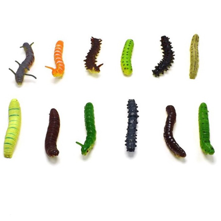 Set 12 Con Sâu Giả Bằng Nhựa Cho Bé Tập Bò Tập Chơi Hoặc Làm Mồi Câu Cá