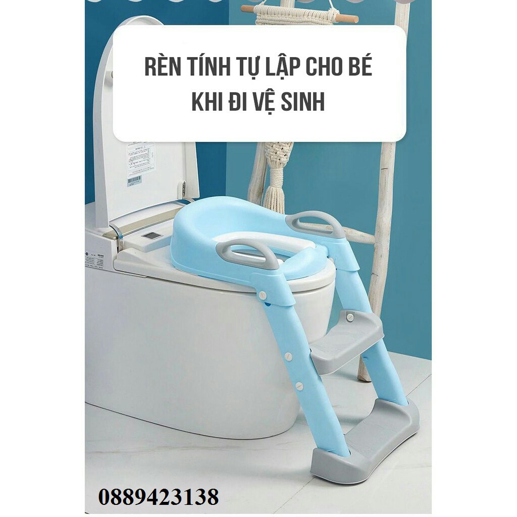 [Mẫu Mới] Ghế Ngồi Bồn Cầu Có Thang Vịn Cho Bé