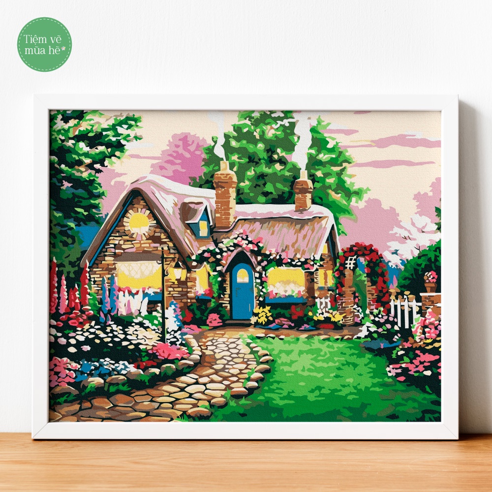 ✅Tranh tô màu theo số - Ngôi nhà đầy hoa đã căng khung 40x50cm 24 màu