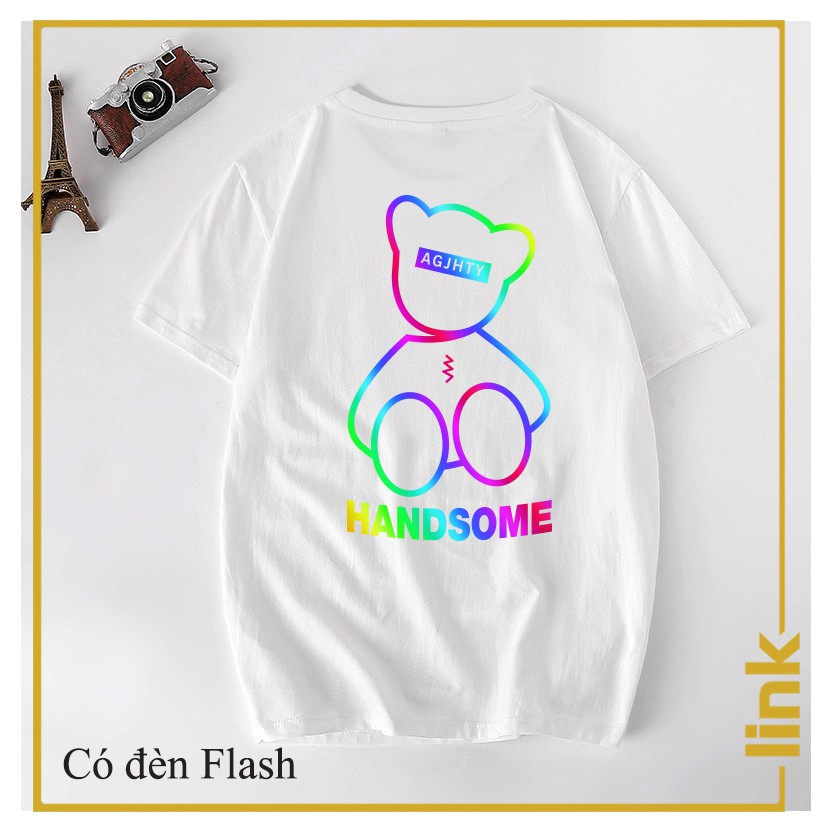 Áo nữ trắng phản quang GẤU TEDDY HANDSOME cool tay lỡ unisex