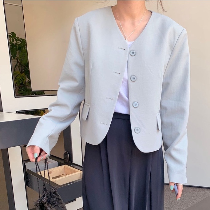 Áo vest blazer nữ không cổ dài tay Hàn Quốc AO017 ảnh thật