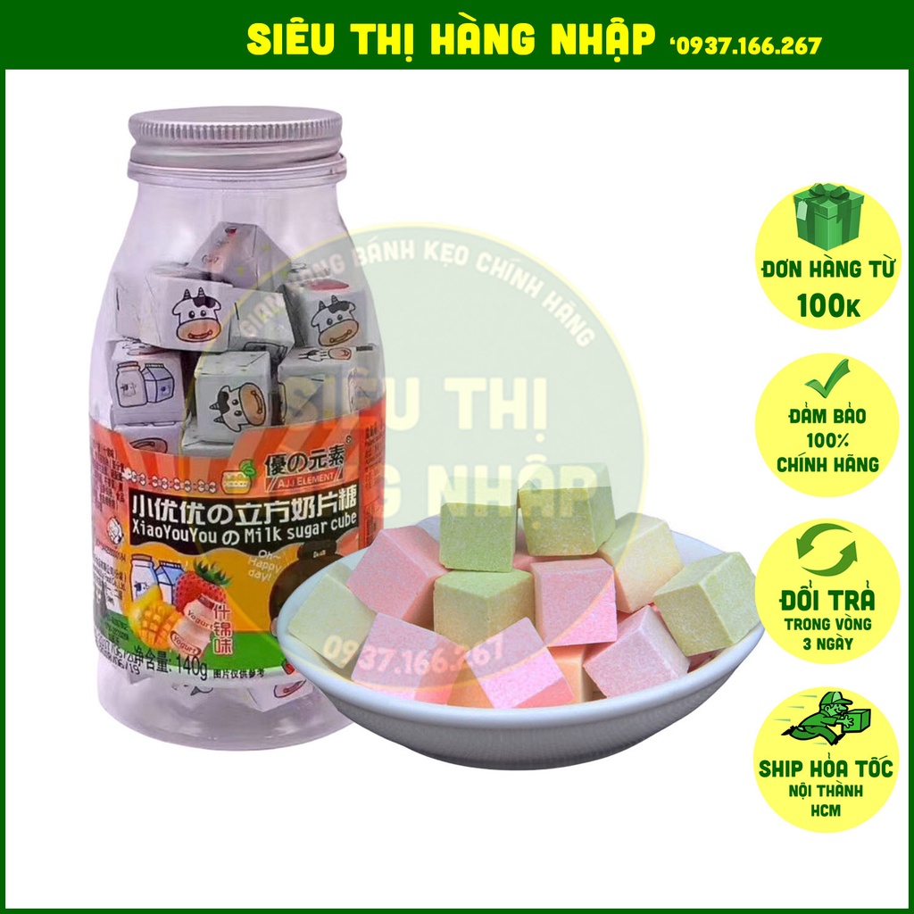 Sữa chua khô Hồng Kông 140g (vị trái cây dâu, xoài, sữa bò &amp; yaourt)