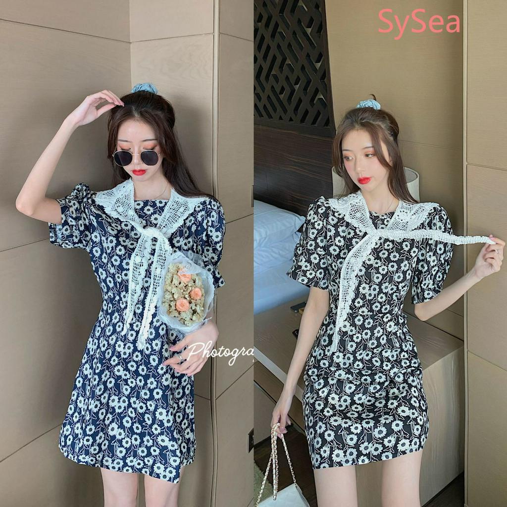 Đầm Nữ In Hoa Kèm Khăn Choàng Phong Cách Retro