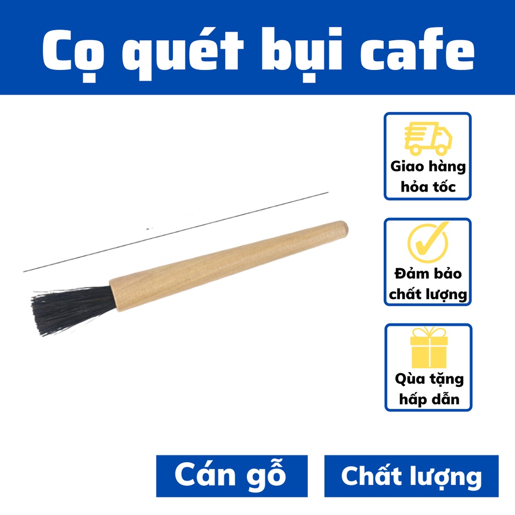 Chổi quét bụi cà phê Cọ bụi cafe Dụng cụ pha chế chuyên dụng cho máy pha espresso cán gỗ tự nhiên sang trọng bền đẹp