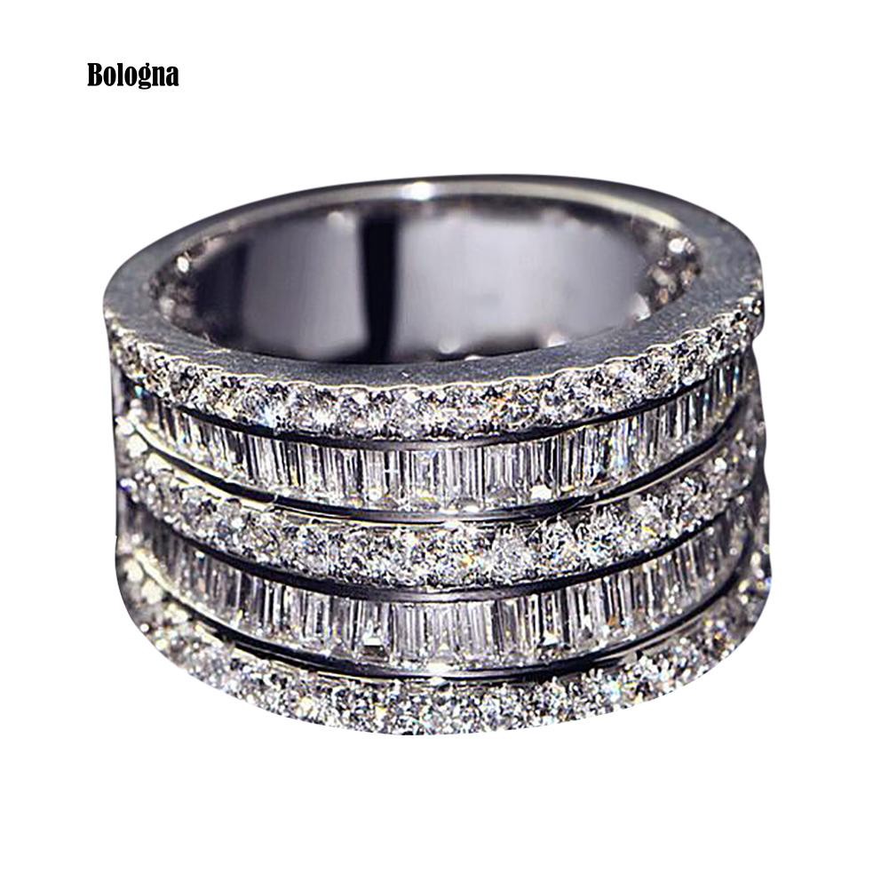 ♠Nhẫn Đính Hôn Nhiều Lớp Đính Đá Zircon Hình Chữ Nhật, Tròn Dành Cho Nữ