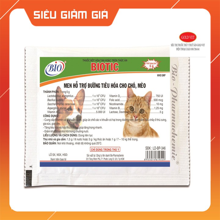 Biotic 5gr HỖ TRỢ ĐƯỜNG TIÊU HÓA CHO CHÓ MÈO HSD 22/02/2024 Đây là sản phẩm Vitamin & chất bổ sung dinh dưỡng