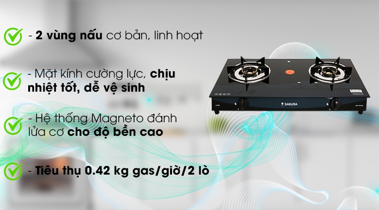 BẾP GAS DƯƠNG KÍNH sakura 695S  trưng bày+tặng dây gas