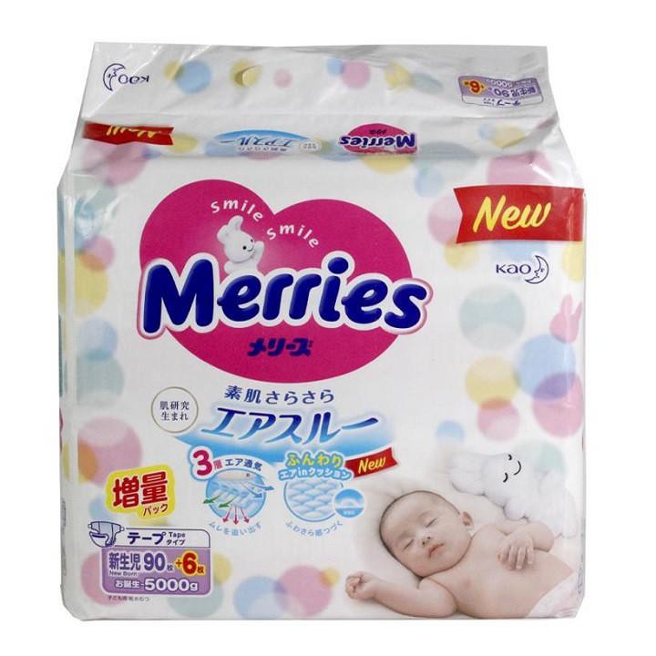 Bỉm dán/quần Merries thêm miếng dán NB90+6,S82+6, M64+4,L58; quần M58+6 (shop chuongvang)