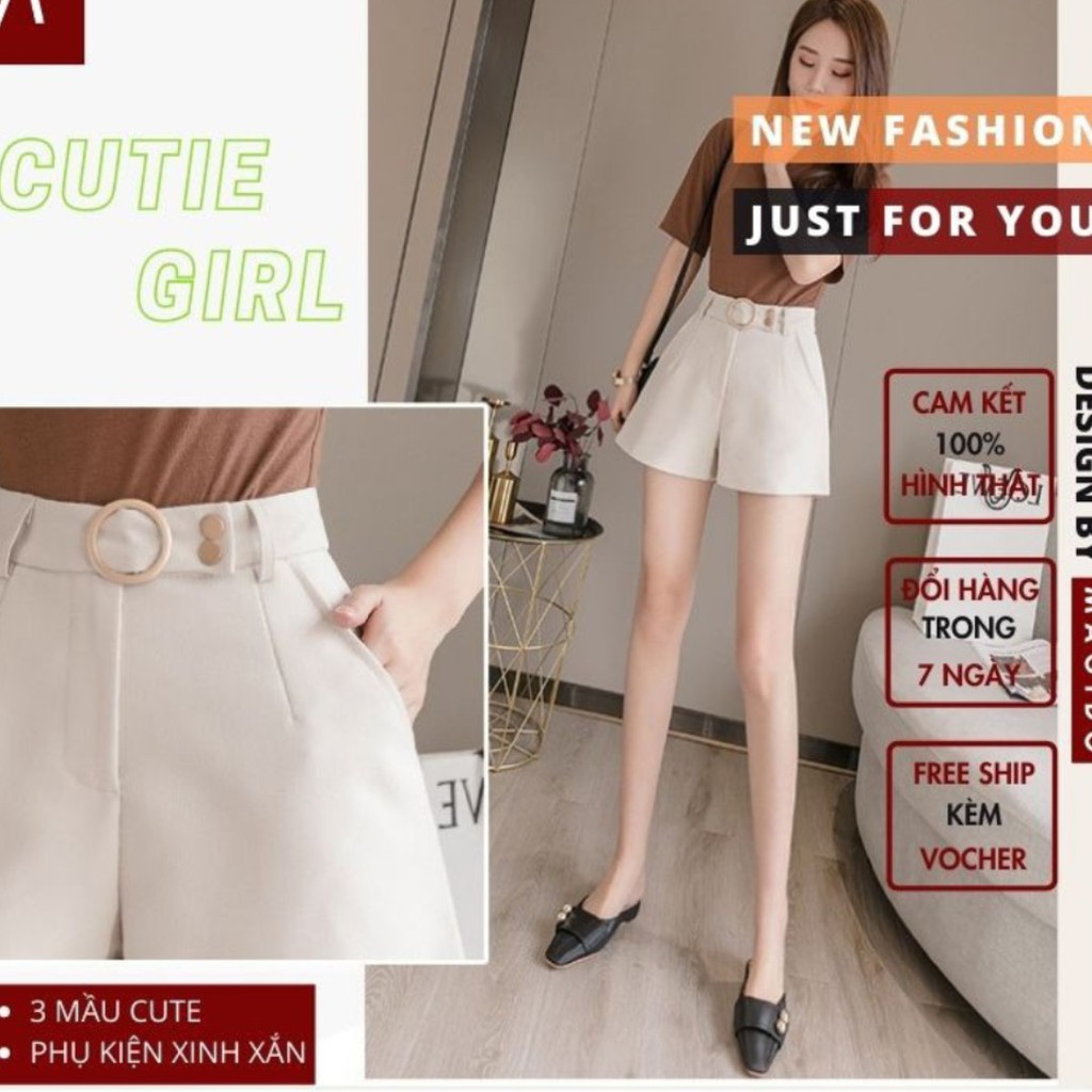 Quần sooc nữ chất liệu tuyết mưa vải mền đẹp quần short cạp cao  có đai cạp fom chuẩn dáng đẹp từ 40kg đén 62kg đều vừa