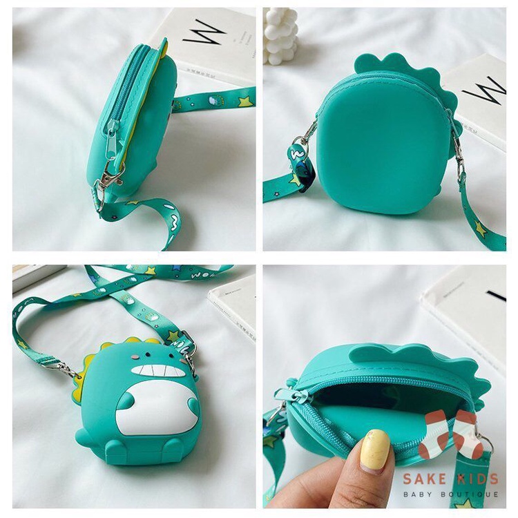 Túi đeo chéo trẻ em - Túi silicon đeo chéo mềm nhẹ chắc chắn hình Khủng Long cho bé trai bé gái cực xinh TKL