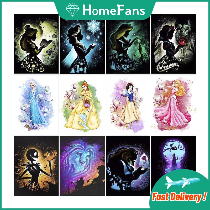 DISNEY Bộ Tranh Đính Đá 5D Tự Làm Họa Tiết Công Chúa Elsa 40x50cm Trang Trí Tường Nhà