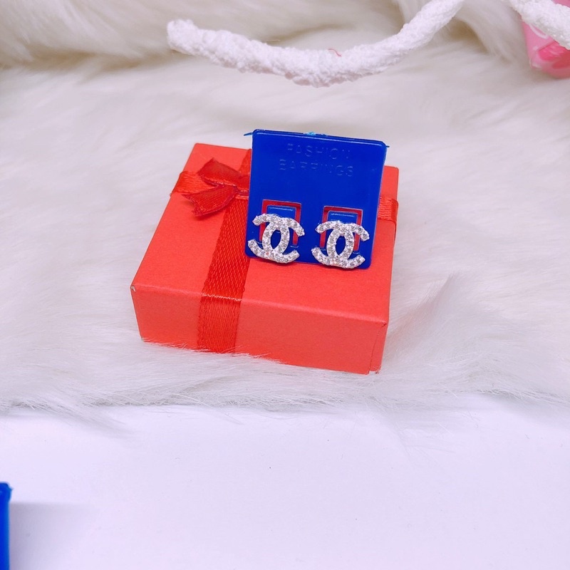 Bông tai nữ chữ X đính đá sang trọng -THJ SILVER