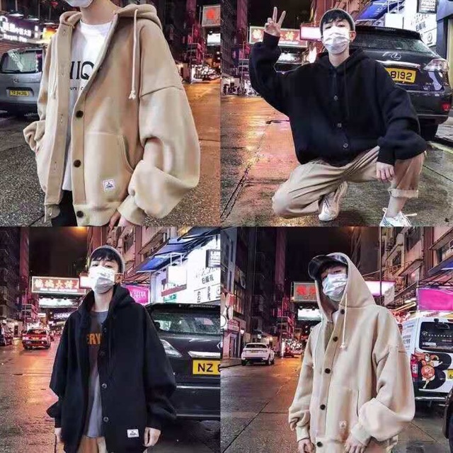 _Áo khoác hoodie phối cúc siêu dày