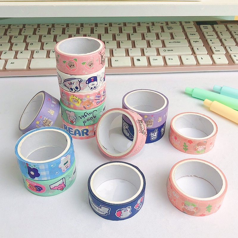 Băng dính hoạt hình Washi Tape trang trí sổ tay Gấu Thỏ House