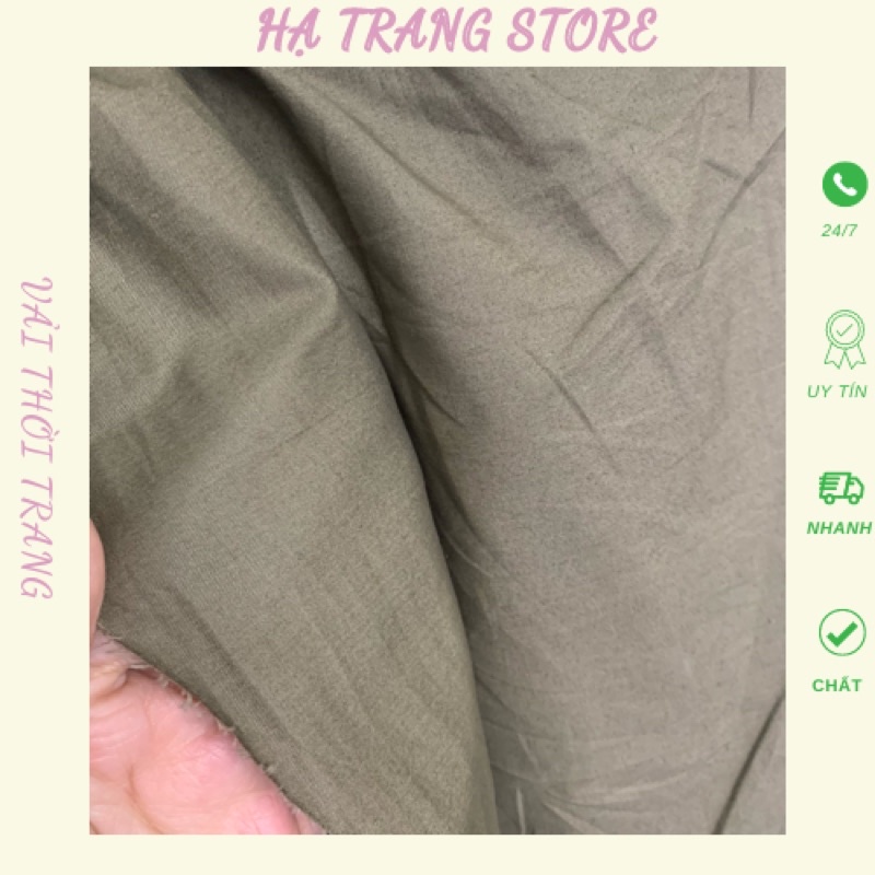 Vải thô/kaki xanh rêu mềm nhẹ may set, áo, decor…