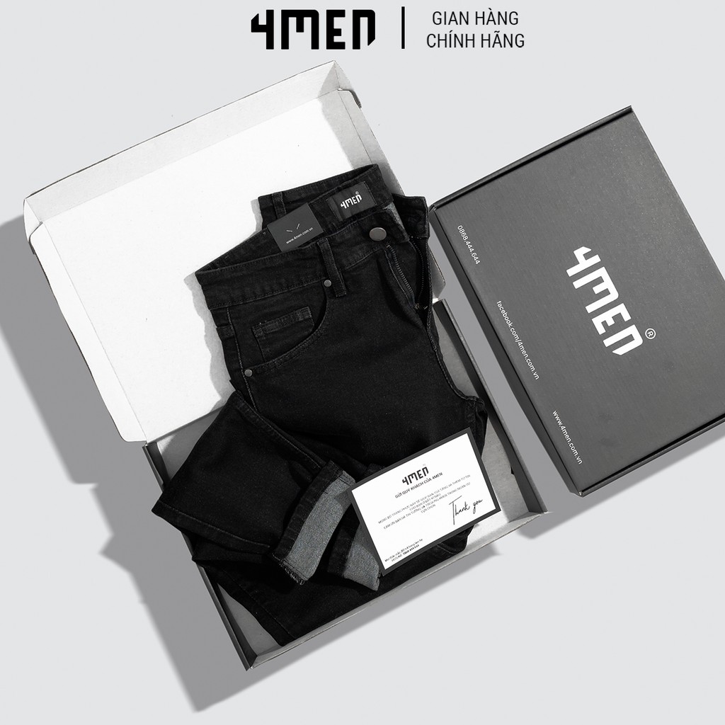 Quần jeans nam đen xước đẹp 4MEN QJ029 vải cao cấp co giãn, form slimfit tôn dáng | BigBuy360 - bigbuy360.vn
