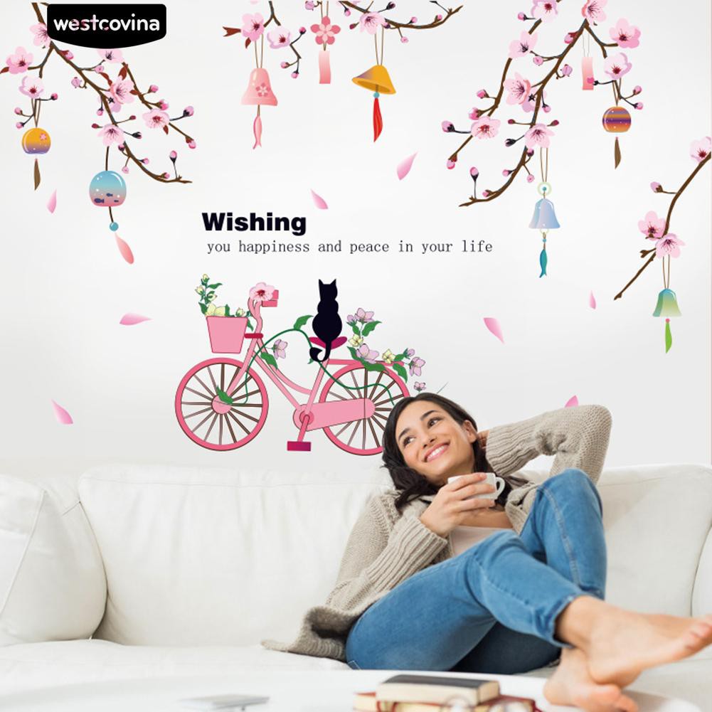 Sticker dán tường hình mèo xe đạp