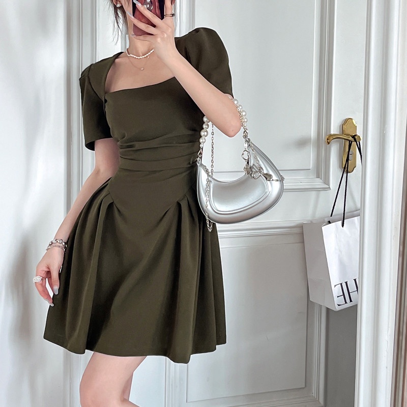 Đầm Chữ A Tay Ngắn Cổ Vuông Thời Trang Dự Tiệc Cho Nữ