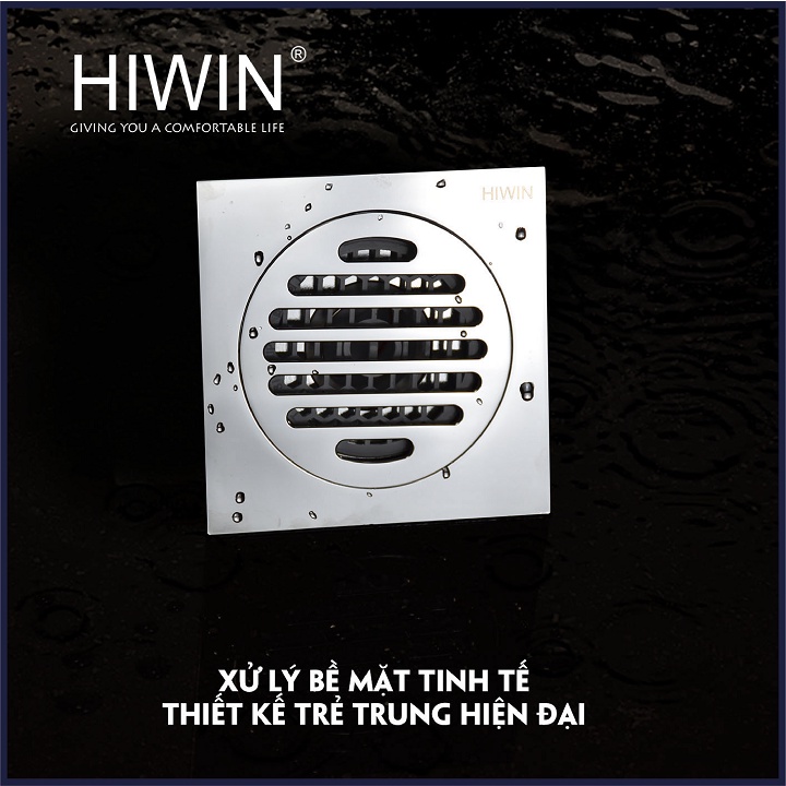 Phễu thoát sàn ngăn mùi hôi thoát nước nhanh đồng mạ crom kích thước 120x120mm HIWIN FD-1952