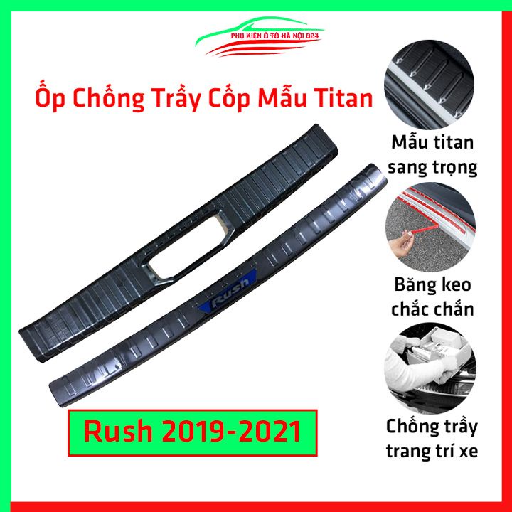 Ốp chống trầy cốp Rush 2019-2021 thép không gỉ vân Titan chống trầy bảo vệ xe