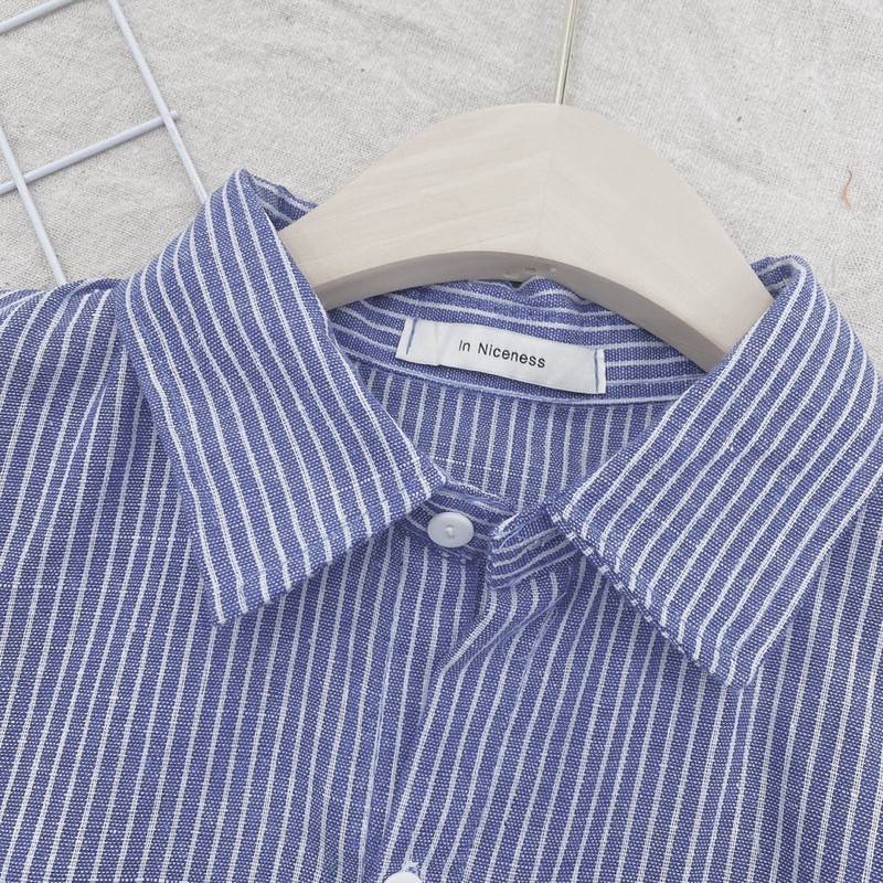 BLUE STRIPPED SHIRT DRESS - ĐẦM SƠ MI SỌC XANH DÁNG DÀI