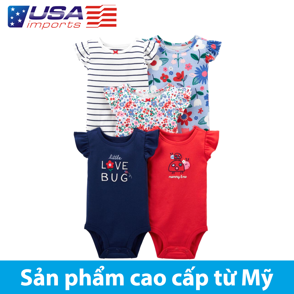 Set 5 bodysuit tay cánh tiên hình hoa Car-tờ Auth Từ Mỹ (1K095210)
