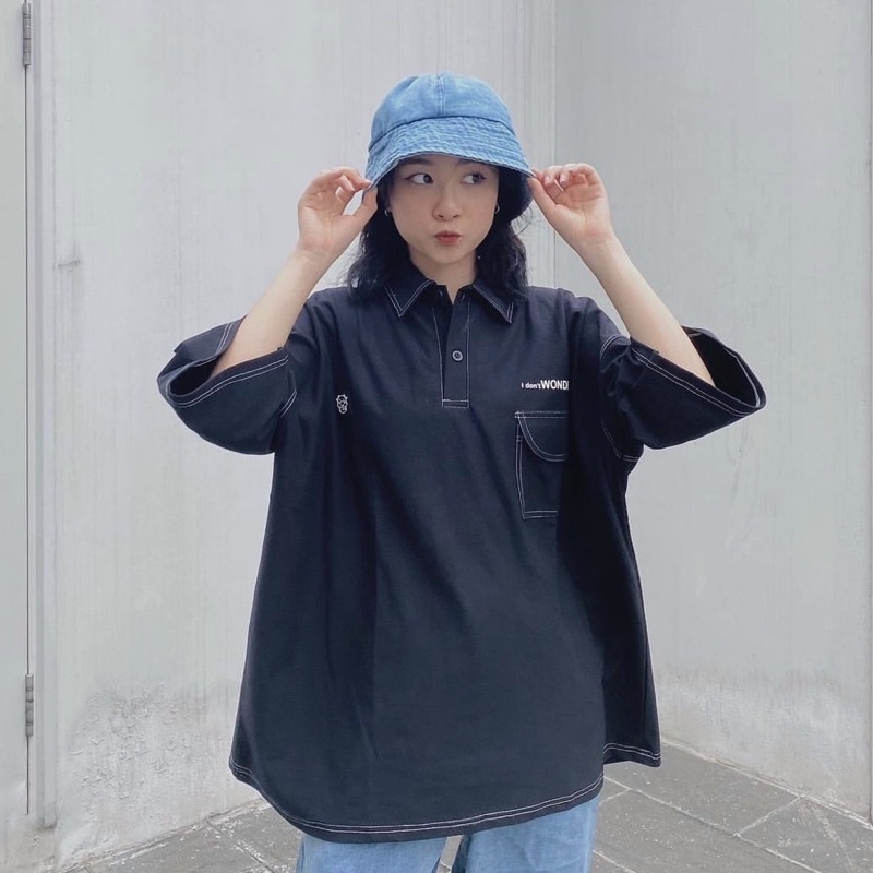 [ sẵn ] Áo Polo Tay Lỡ Icon Bò Thêu Ulzzang Unisex pqk ( nam nữ mặc )