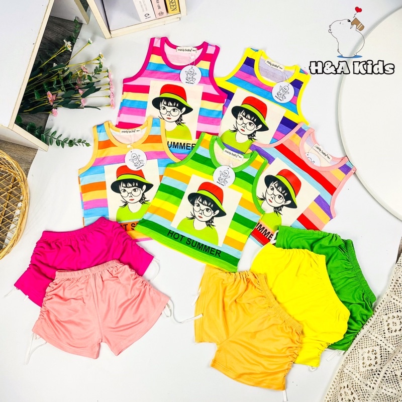 [8-18kg] Bộ đồ thun ba lỗ MINLYBABY kẻ sọc dễ thương cho Bé