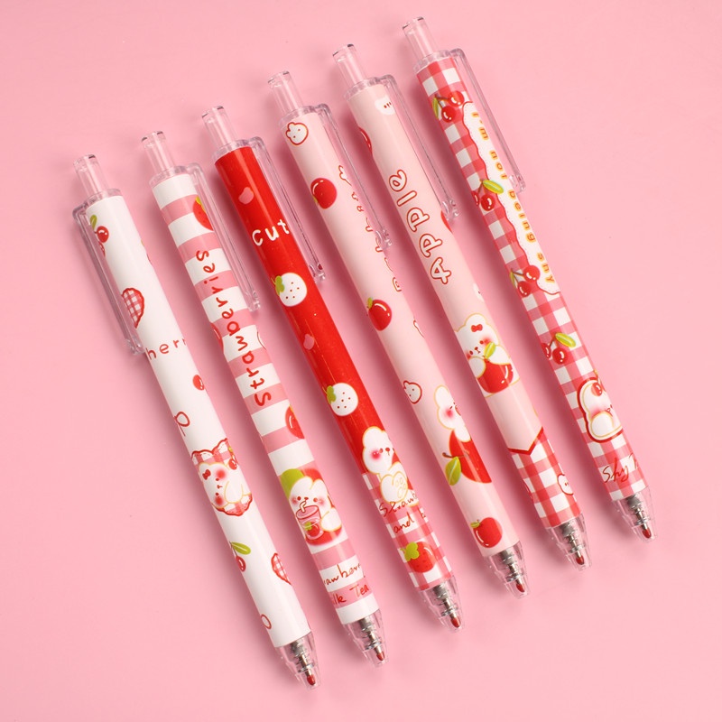 6 Cây bút bi bấm mực gel đen 0.5 in hình vẽ gấu hoạt hình dành cho học sinh