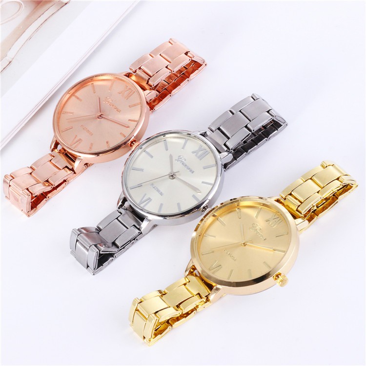 Đồng Hồ Đeo Tay Geneva Mặt Tròn Dây Thép Không Gỉ Thời Trang Sang Trọng Cá Tính Cho Nữ