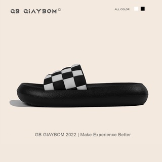 Dép Nữ Quai Ngang Caro Đế Bánh Mì Hot Trend 2 Màu Đen Kem Siêu Xinh giayBOM D0101