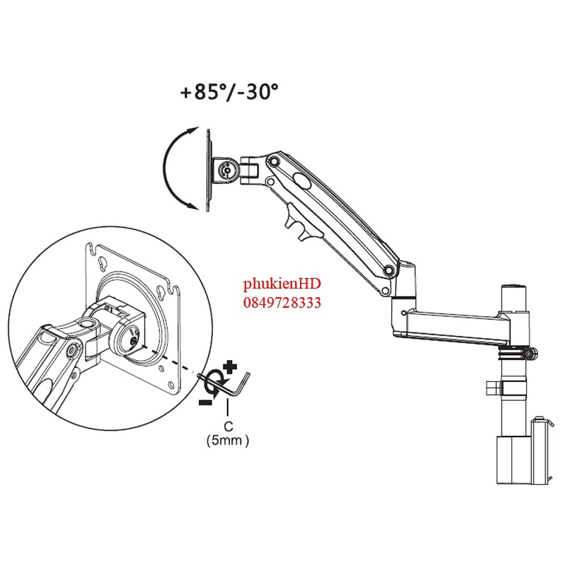 Giá đỡ 1 màn hình treo tường NB M60 22 - 35 inch, tay nối dài có thể mở rộng cho H100 - H80 - NB H180