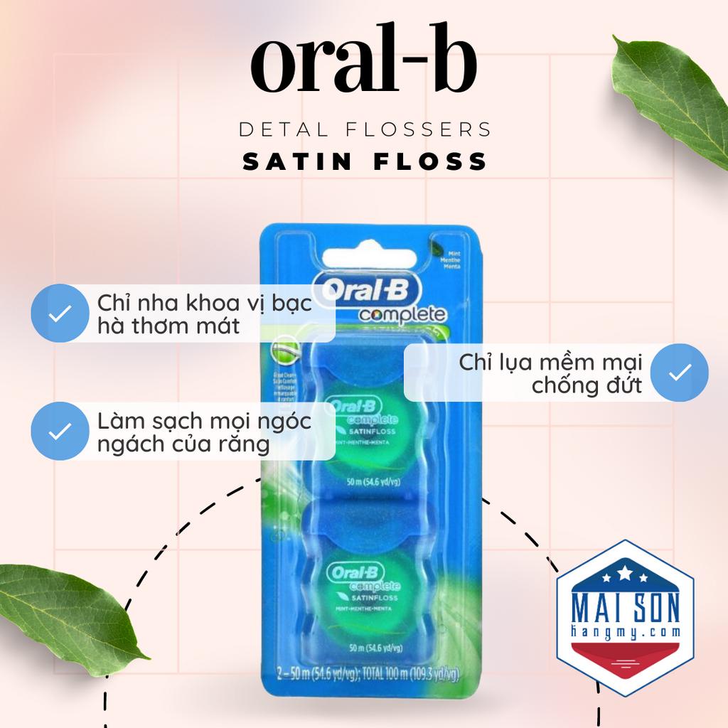 CHỈ NHA KHOA ORAL-B COMPLETE SATIN FLOSS VỊ BẠC HÀ  - Hàng Nhập USA Chính Hãng