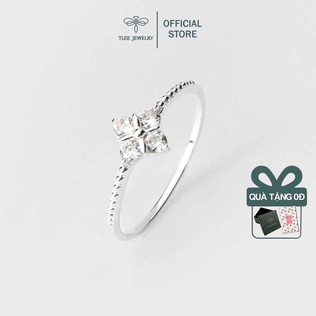 Nhẫn bạc nữ TLEE bốn lá hình thoi đính đá sang trọng TleeJewelry A0195