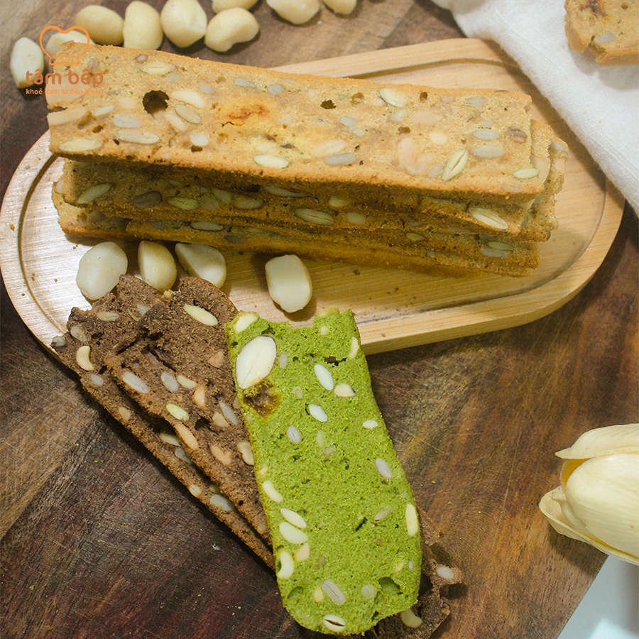 Bánh Biscotti 3 Vị Không Đường Ngọt Từ Mật Ong 250g Ăn kiêng, Ăn vặt Heathy - Tâm Bếp