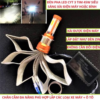 ĐÈN PHA LED CYT 3 TIM SIÊU SÁNG 45W CHO XE MÁY + Ô TÔ ( BH 12T )