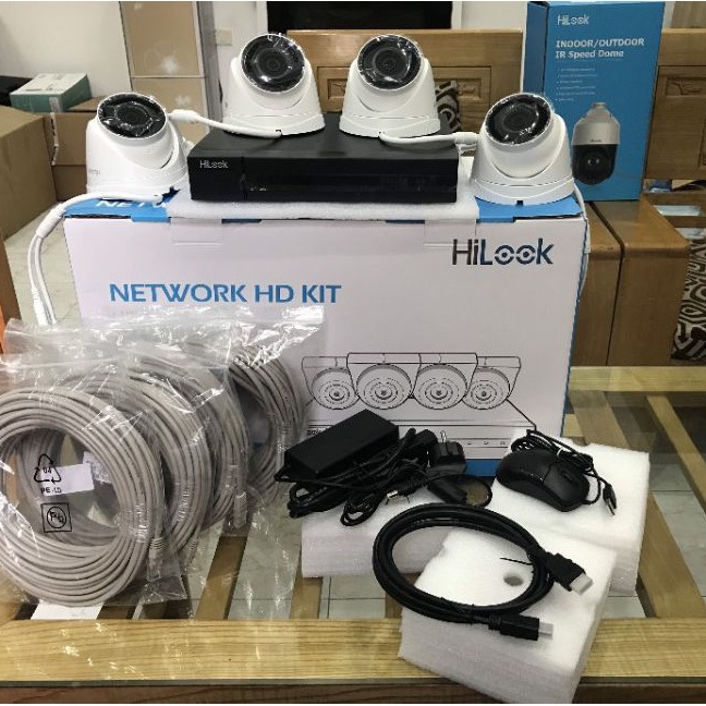 Bộ KIT camera IP POE HILOOK IK-4042TH-MH/P - Bao gồm 1 đầu thu 4 cổng POE và 4 camera Dome Poe - Hàng chính hãng