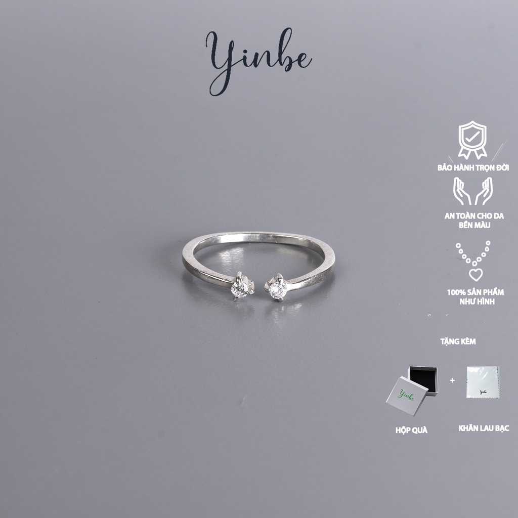 Nhẫn Bạc Nữ Nhẫn Bi Kết, Nhẫn Đính Đá 2 Đầu Nhẫn Đeo Ngón Út Có Thể Điều Chỉnh Yinbe Silver Freesize Bạc 925 YR016